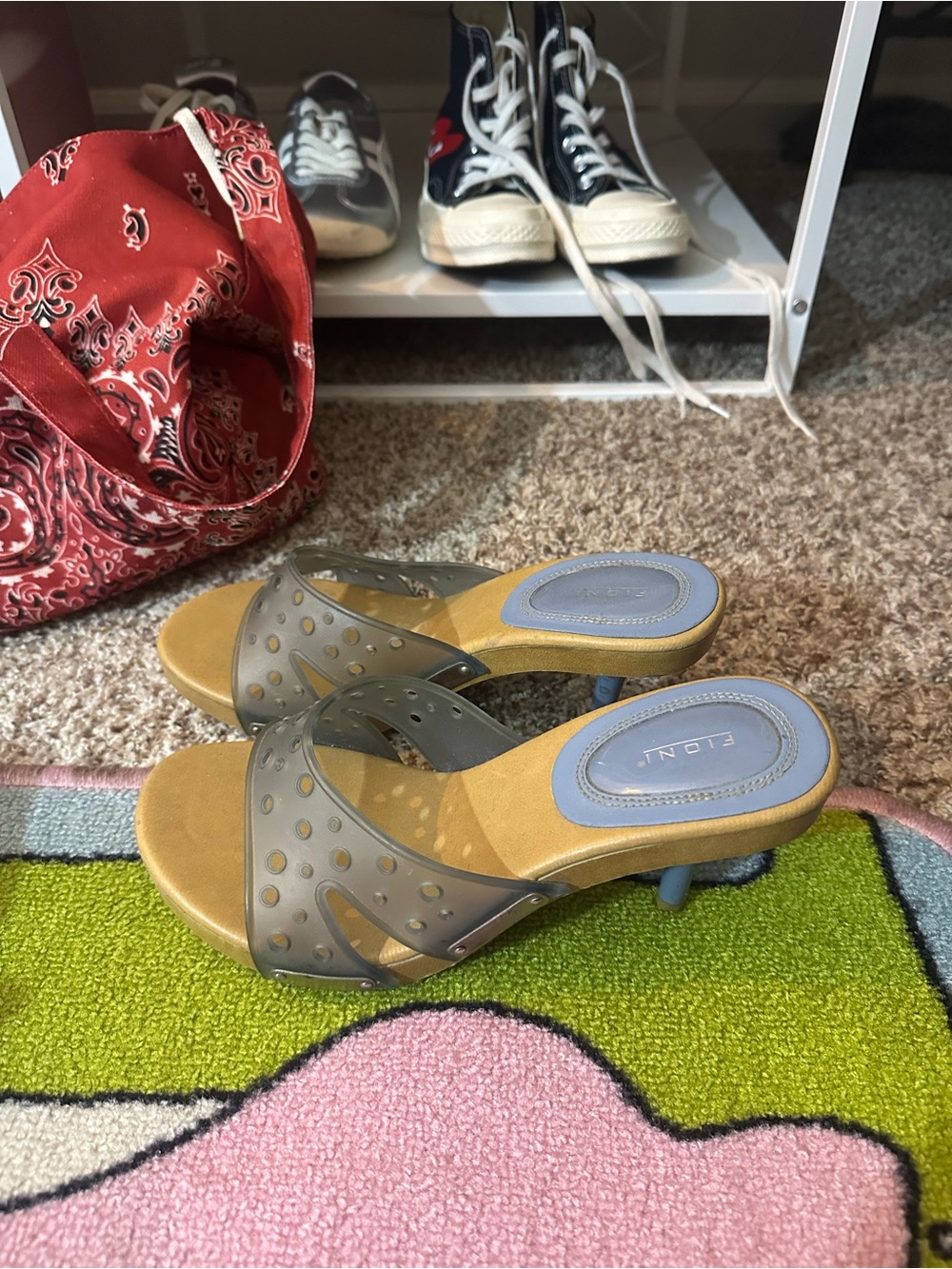 FIONI Clothing Blue Slide Heels with Blue Accents and Polka Dots